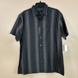 Van Heusen‎ New Size L Black Tan Striped Button Down Shirt Neck 16-16.5